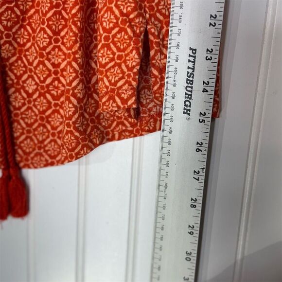 Lauren Ralph Lauren Orange Red Boho Tunic Top Belted 3/4 Sleeve Cottagecore L - Picture 5 of 6